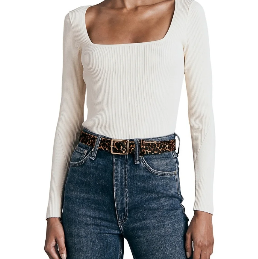 Mango Long Sleeve Squareneck Top
